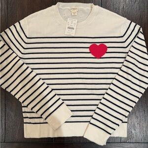 Crew Cuts by J.Crew White and Black Striped Sweater with Red Heart